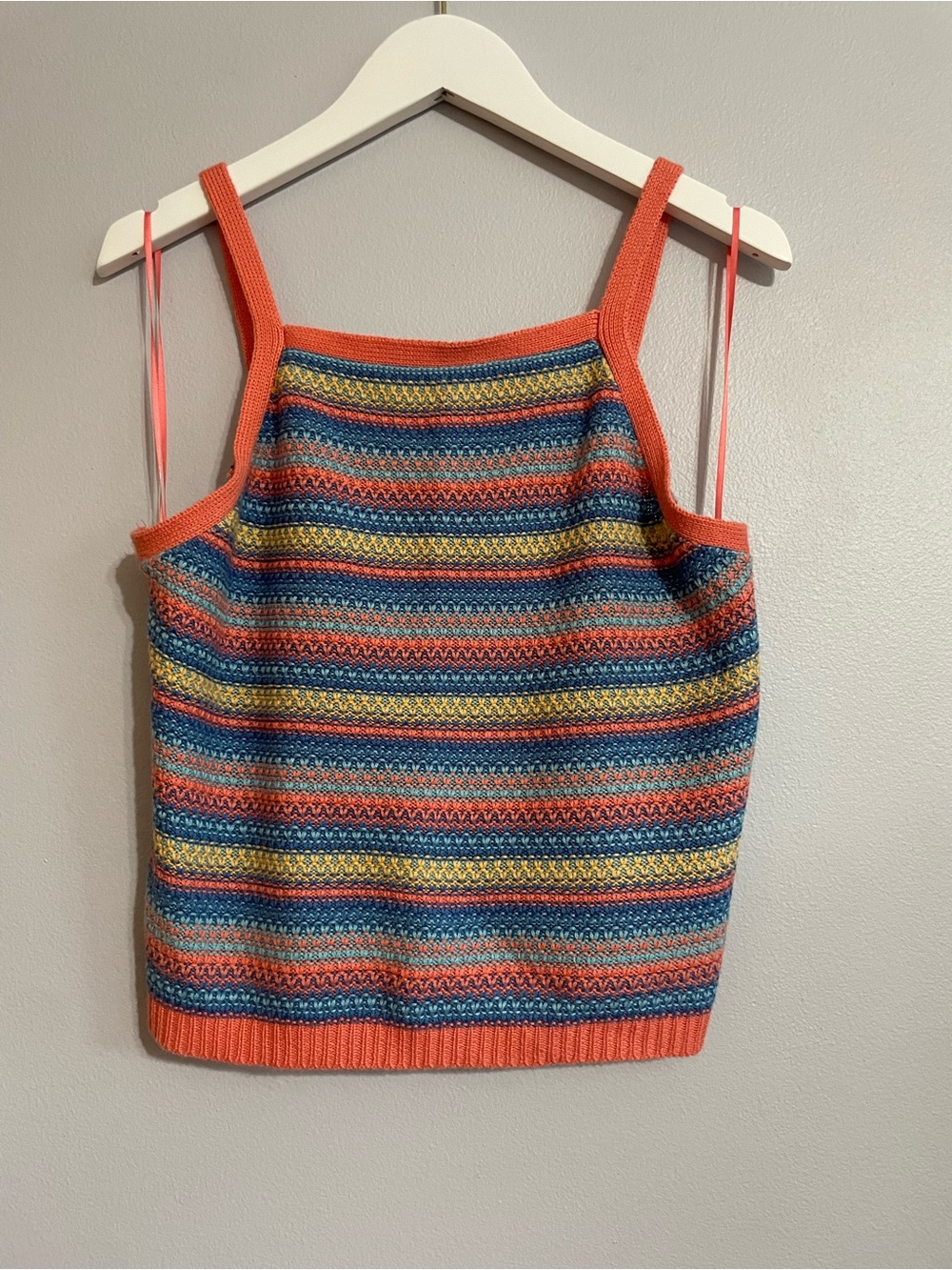 Multicolor Striped Knit Tank Top with Coral Trim